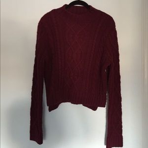 Dark red cable knit sweater